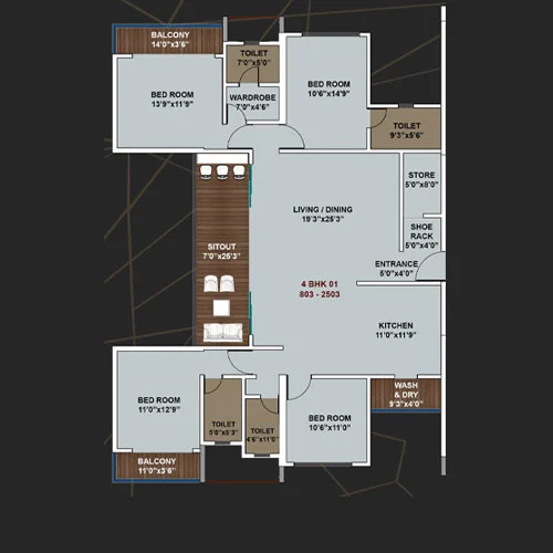 Shubh Swarovski Wakad 4BHK Floorplan